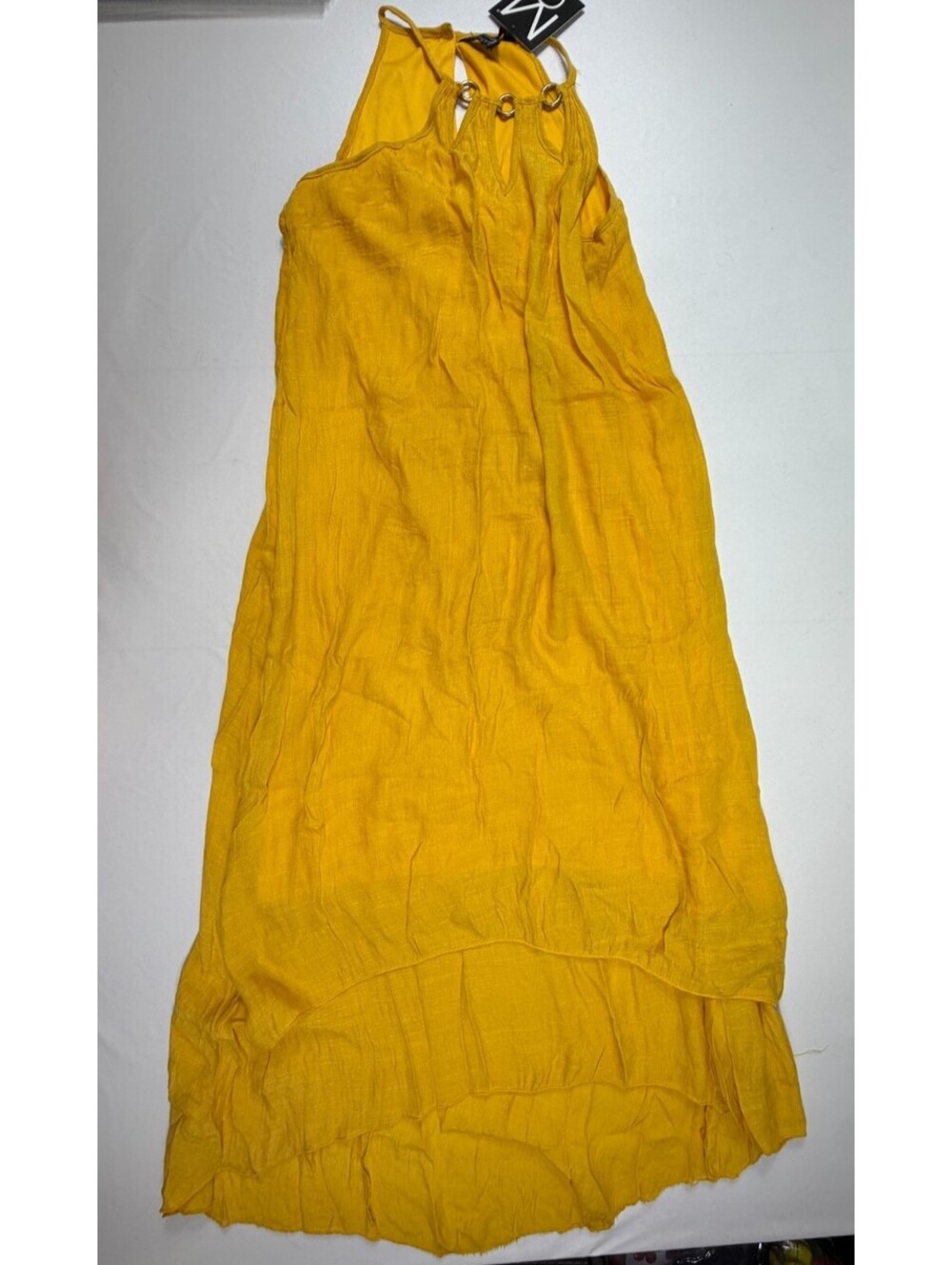 Mille Gabrielle Yellow Rayon-Polyester Blend Maxi Dress with Ring Detail